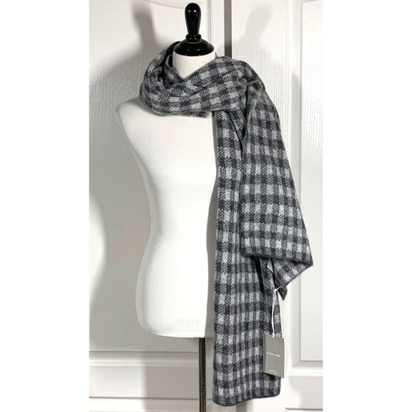 NWT EVERLANE Alpaca Scarf Unisex Gray Houndstooth Check Wool Mens Womens Winter - Picture 1 of 5